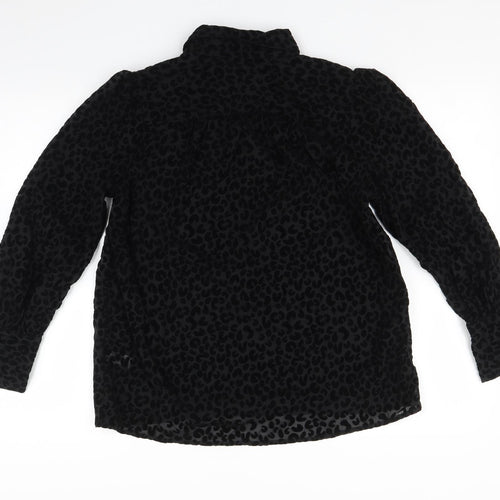 TU Womens Black Animal Print  Basic Button-Up Size 10