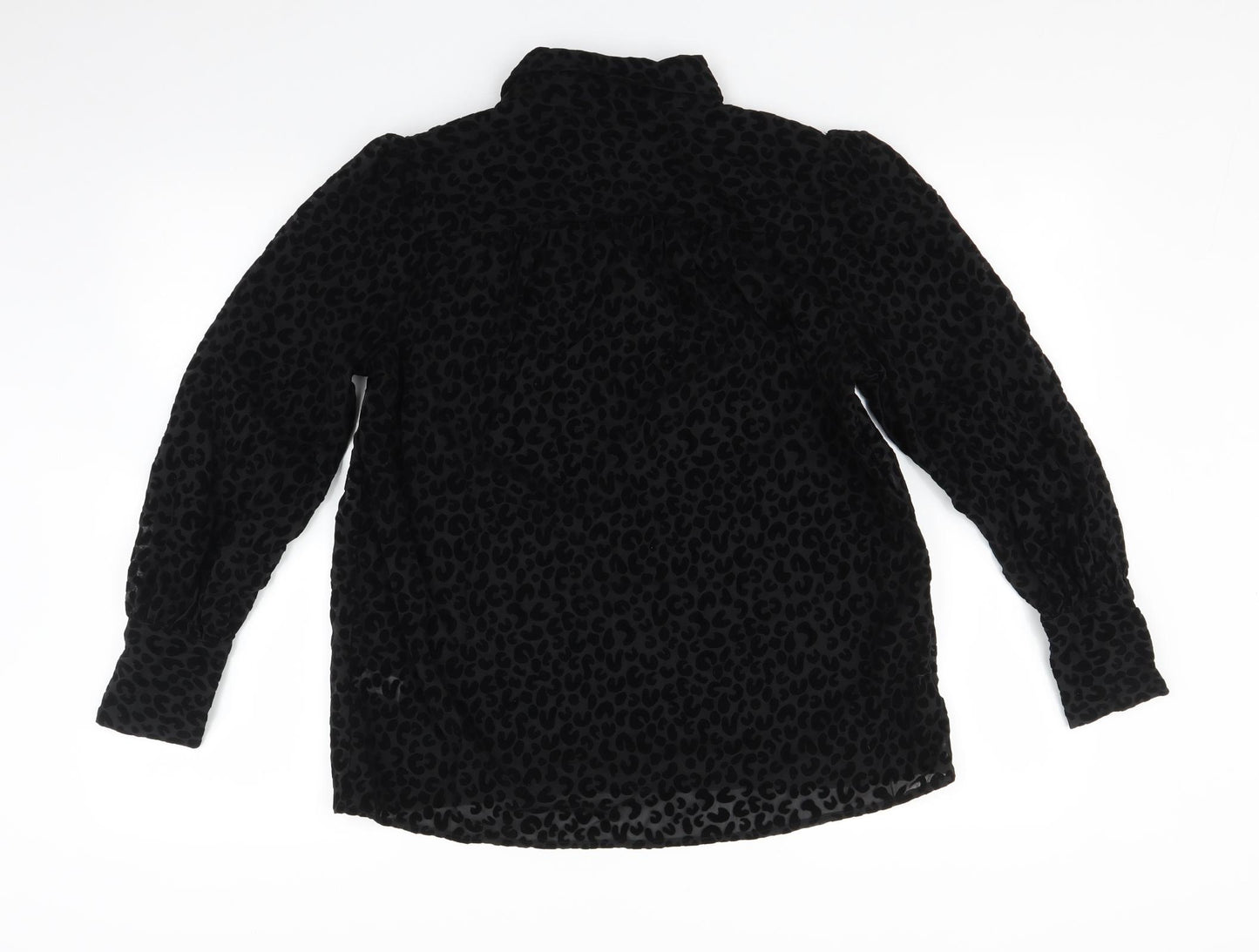 TU Womens Black Animal Print  Basic Button-Up Size 10