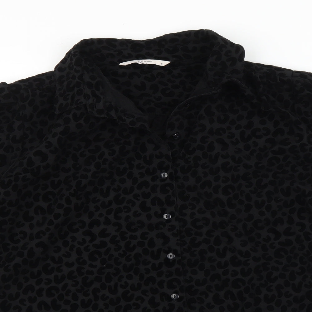 TU Womens Black Animal Print  Basic Button-Up Size 10