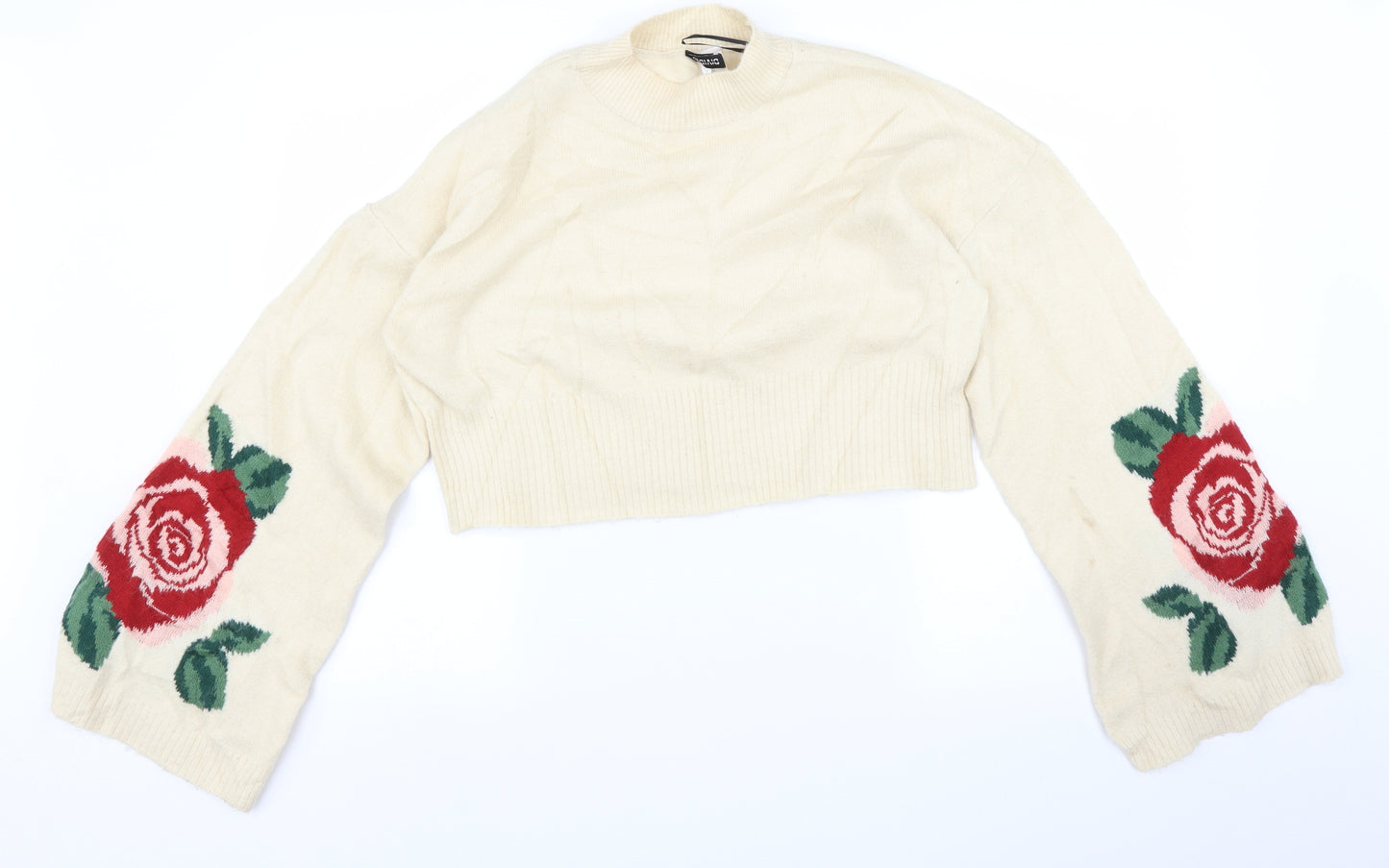 H&M Womens Beige Floral  Pullover Jumper Size S  - Cropped