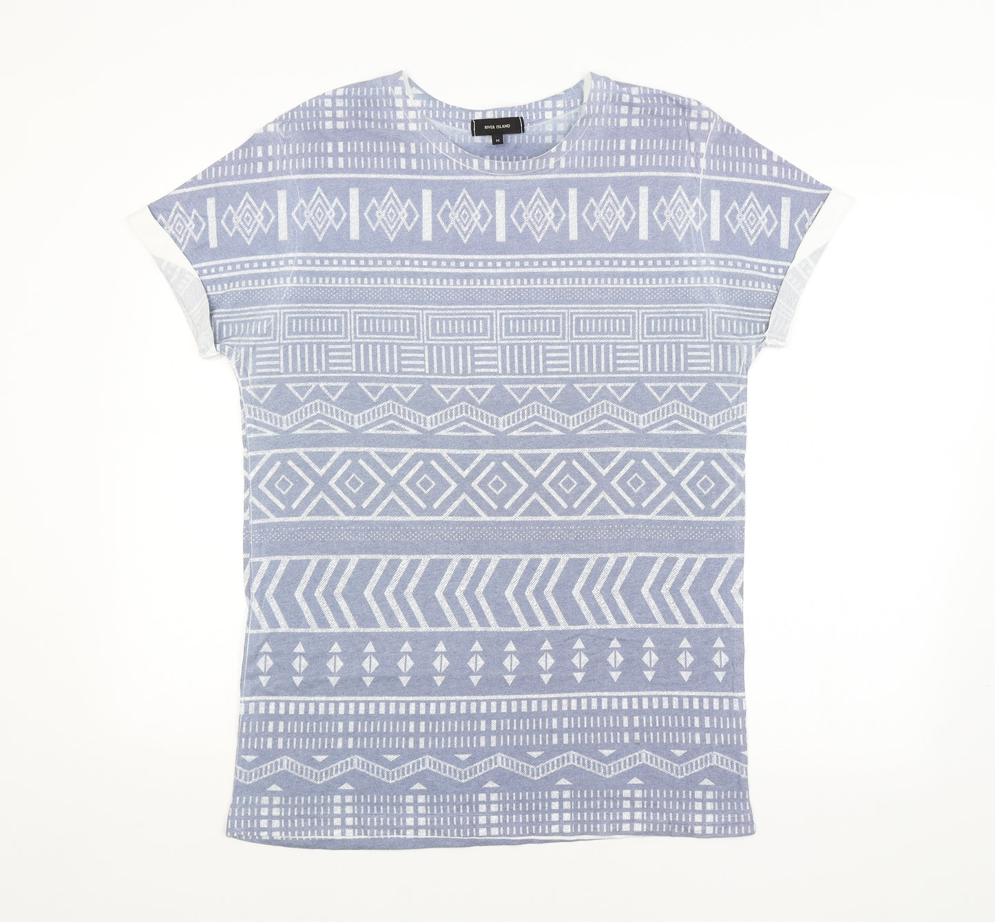 River Island Mens Blue Argyle/Diamond   T-Shirt Size M
