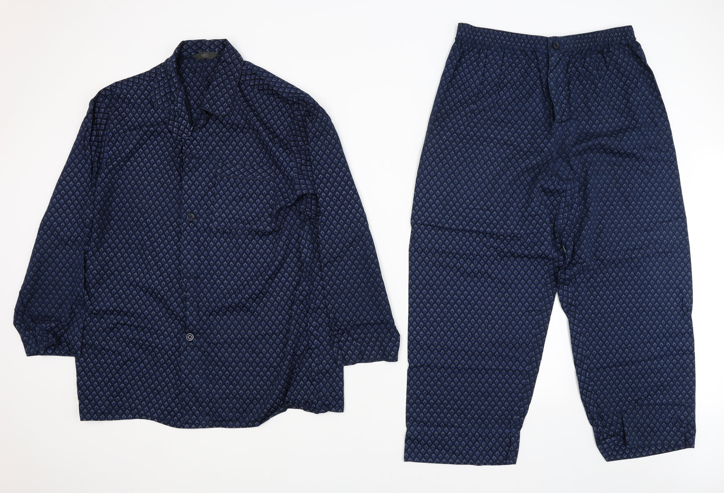 M&S Mens Blue Argyle/Diamond   Pyjama Set Size L