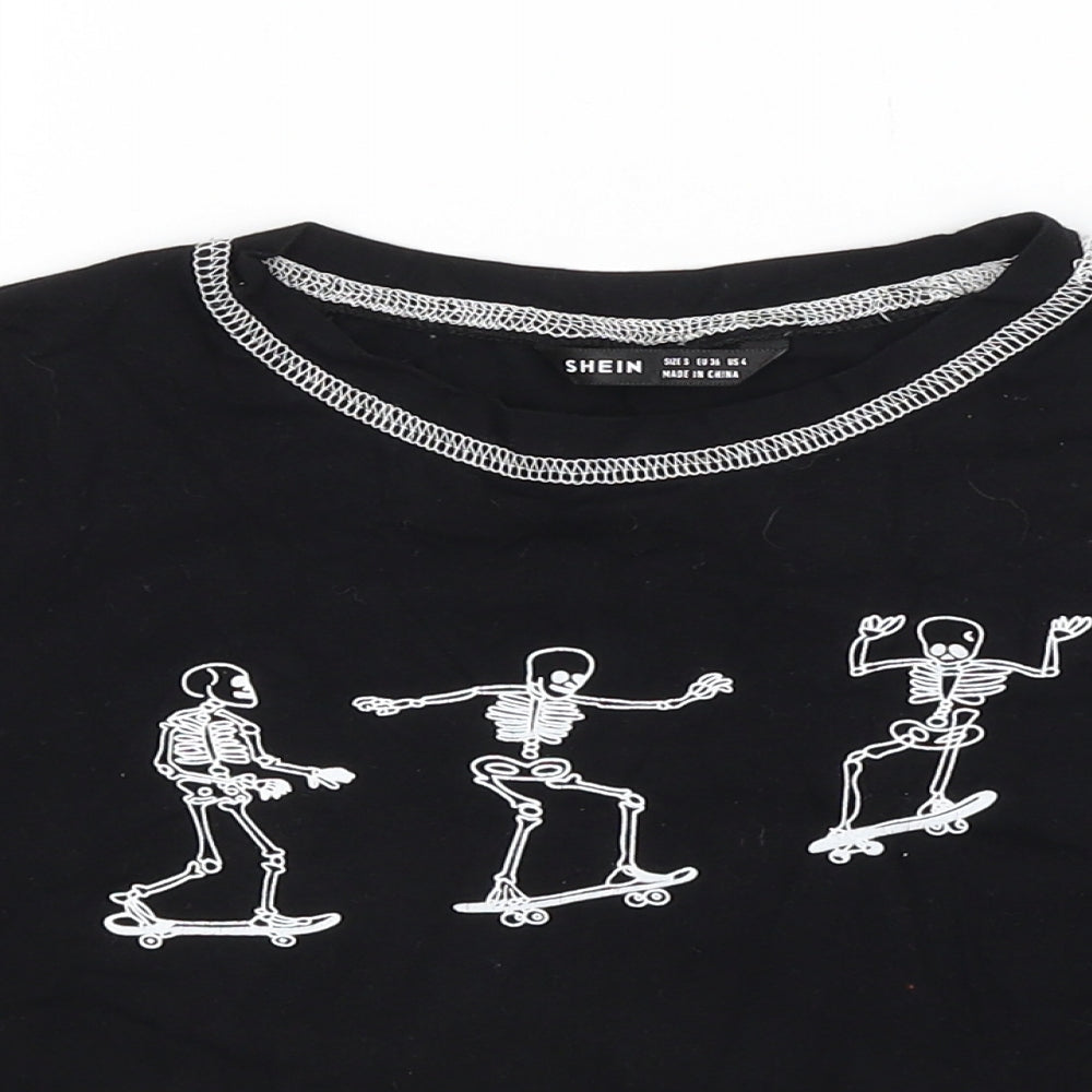 SheIn Womens Black   Basic T-Shirt Size S  - SKELETON
