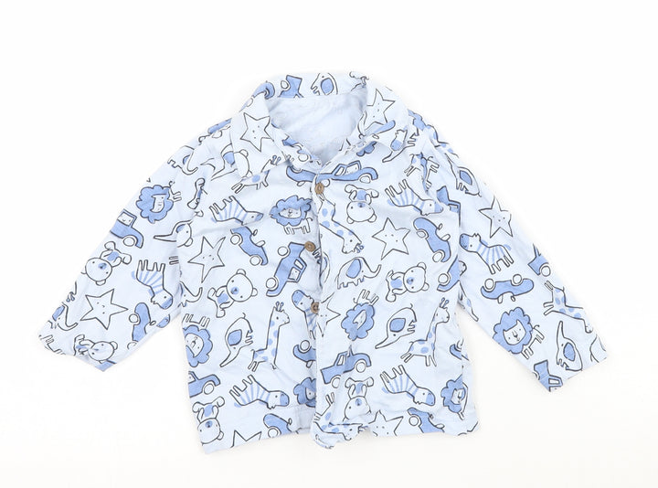 Nutmeg Baby Blue Solid Pyjama Top Size 9-12 Months - Animals and Cars