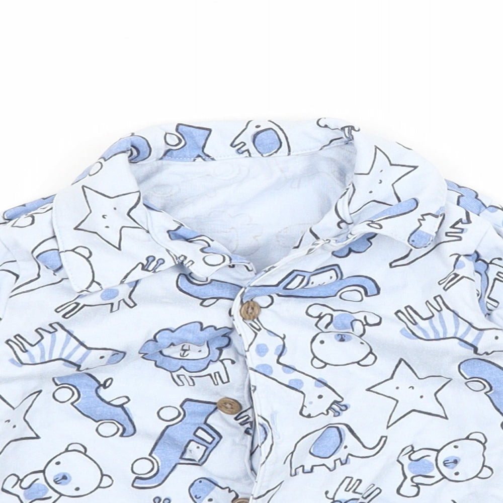 Nutmeg Baby Blue Solid   Pyjama Top Size 9-12 Months  - Animals and Cars