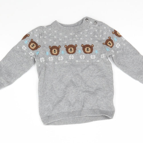 H&M Baby Green  Knit Pullover Jumper Size 6-9 Months  - Bear and Snowflakes
