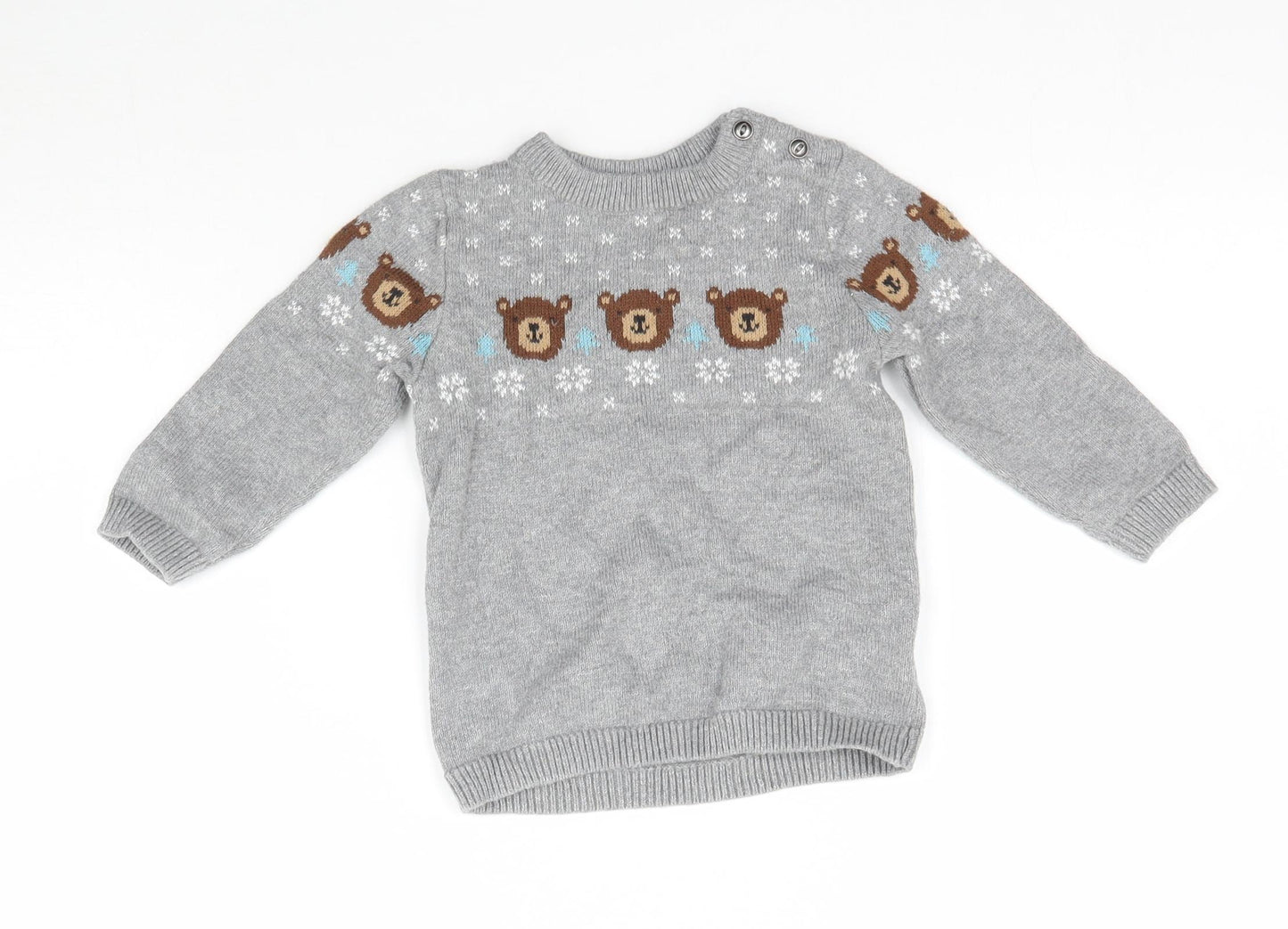 H&M Baby Green  Knit Pullover Jumper Size 6-9 Months  - Bear and Snowflakes