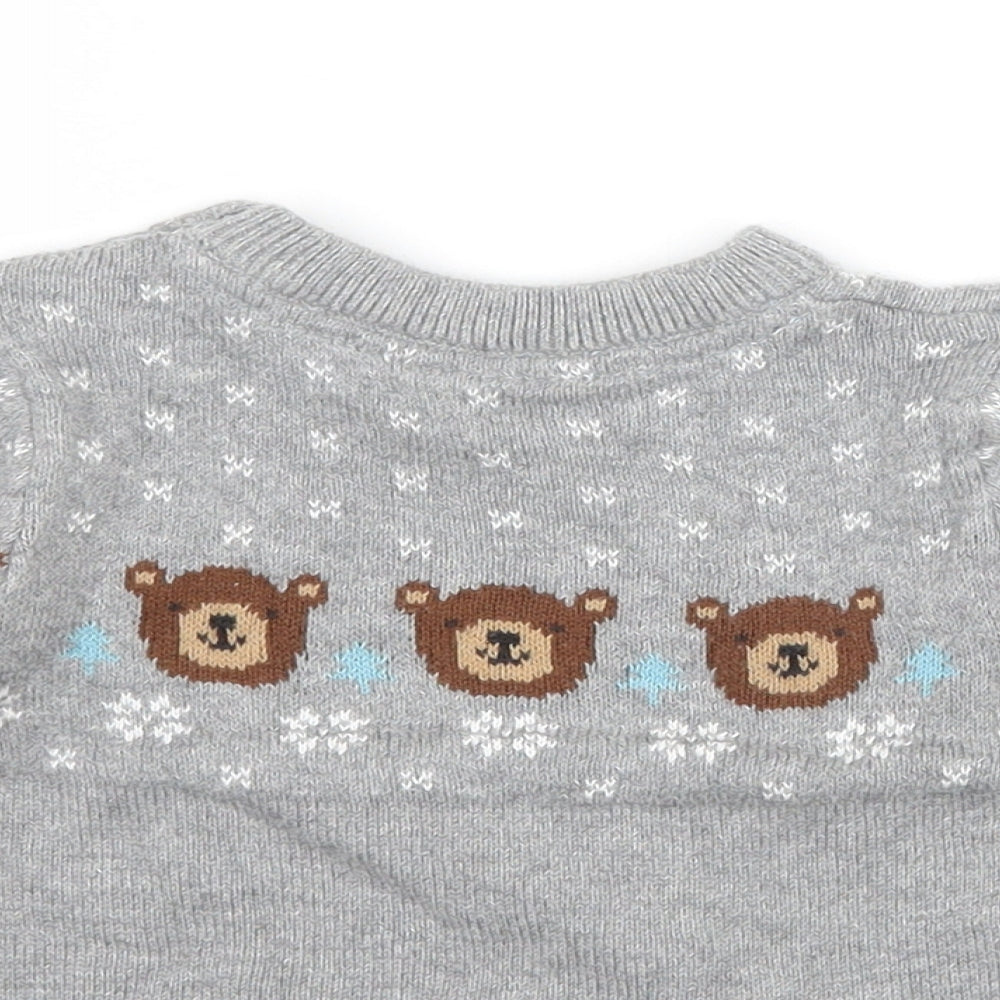 H&M Baby Green  Knit Pullover Jumper Size 6-9 Months  - Bear and Snowflakes