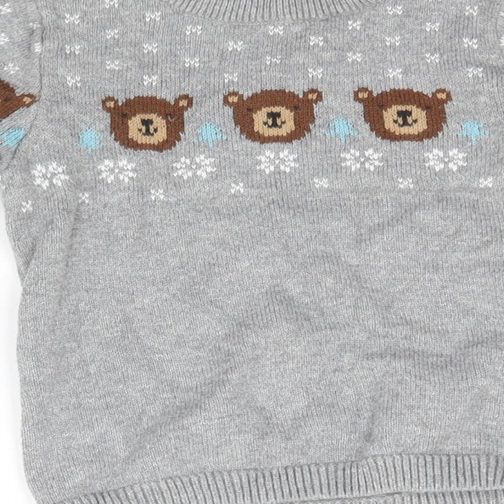 H&M Baby Green  Knit Pullover Jumper Size 6-9 Months  - Bear and Snowflakes