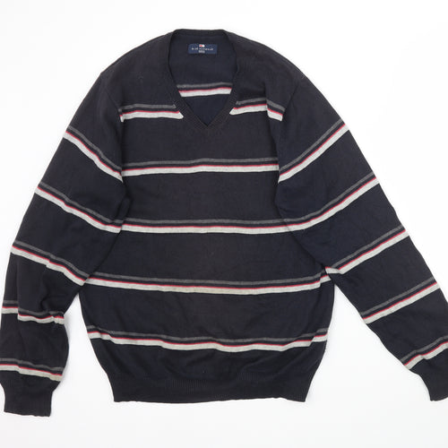 Marks and Spencer Mens Blue Striped Knit Pullover Jumper Size S