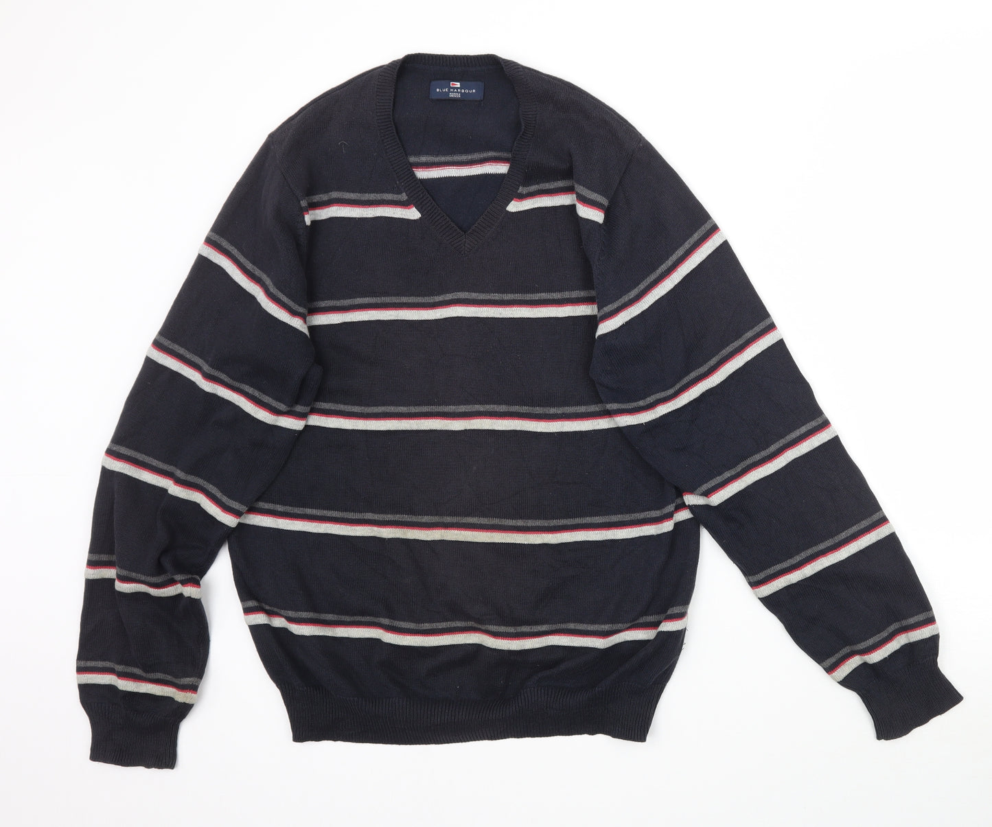Marks and Spencer Mens Blue Striped Knit Pullover Jumper Size S