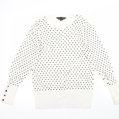 Dorothy Perkins Womens Ivory Polka Dot Knit Pullover Jumper Size 10
