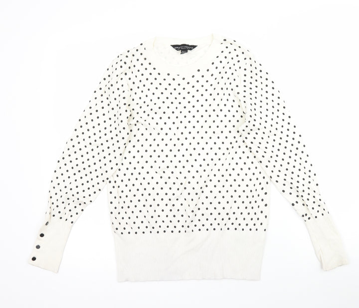 Dorothy Perkins Womens Ivory Polka Dot Knit Pullover Jumper Size 10