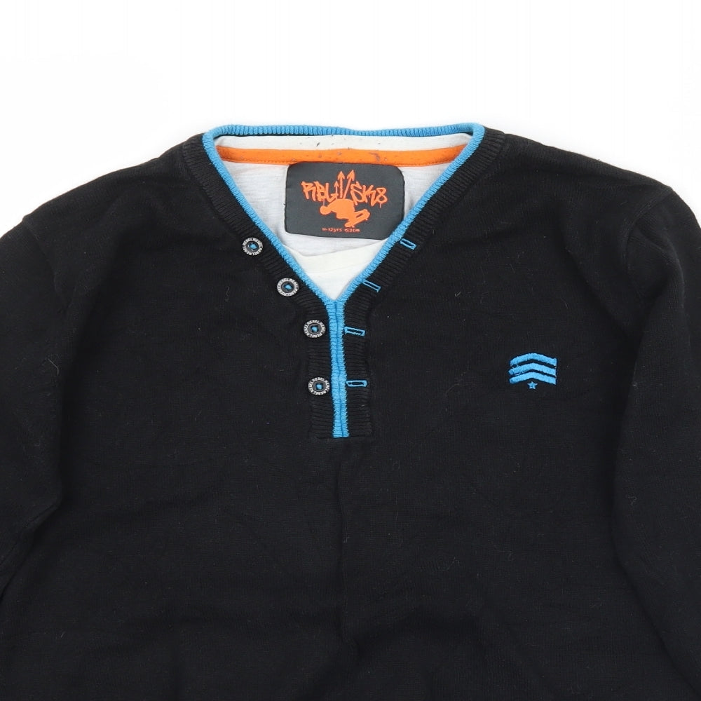 Rebel Boys Black  Knit Pullover Jumper Size 11-12 Years