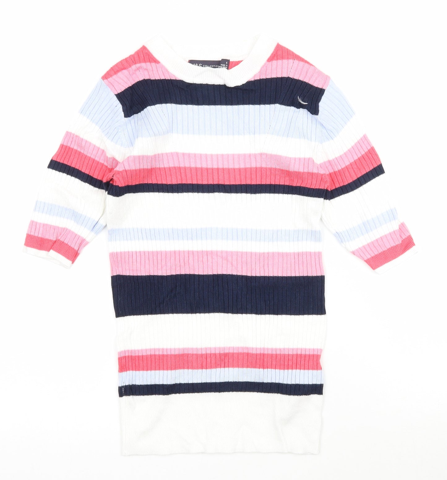 Marks and Spencer Womens Multicoloured Striped Knit Basic T-Shirt Size 6