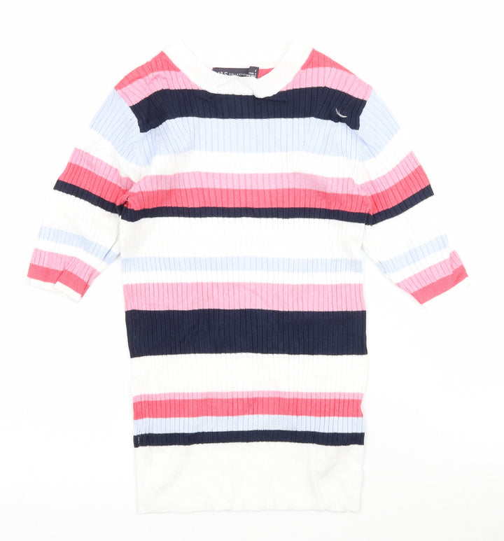Marks and Spencer Womens Multicoloured Striped Knit Basic T-Shirt Size 6