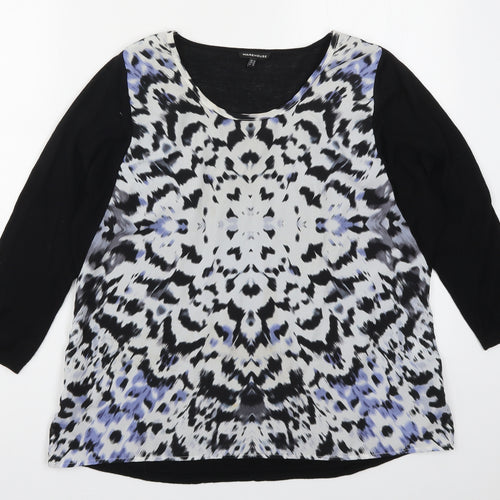 Warehouse Womens Black Animal Print  Basic T-Shirt Size 10  - Blue