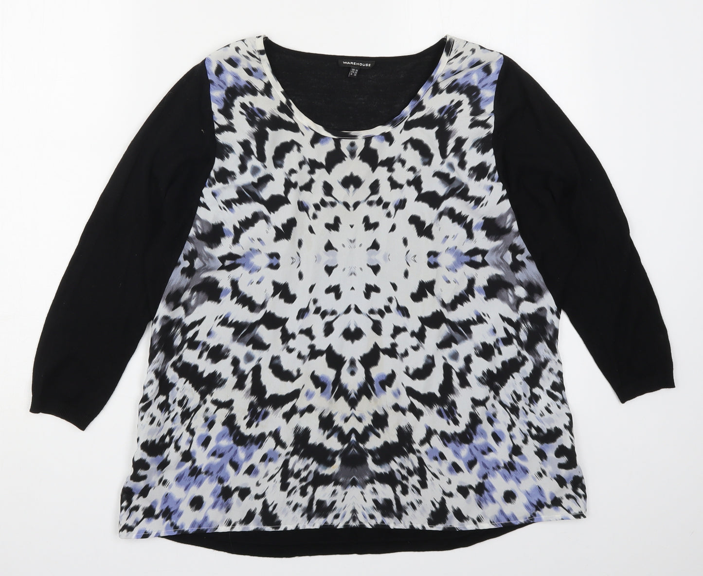 Warehouse Womens Black Animal Print  Basic T-Shirt Size 10  - Blue