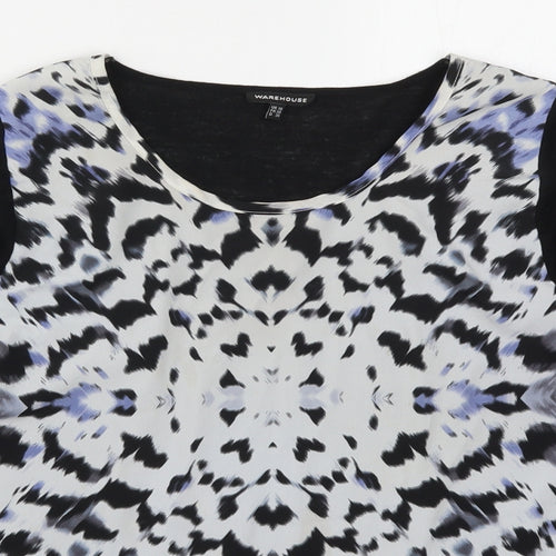Warehouse Womens Black Animal Print  Basic T-Shirt Size 10  - Blue