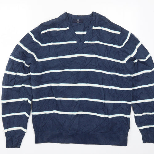 Marks and Spencer Mens Blue Striped Knit Pullover Jumper Size L