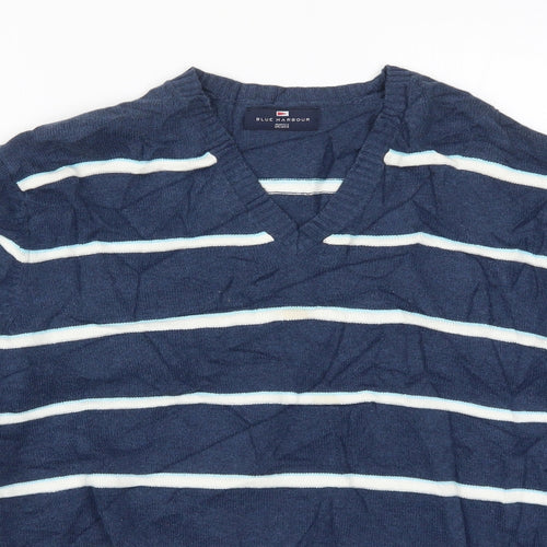 Marks and Spencer Mens Blue Striped Knit Pullover Jumper Size L