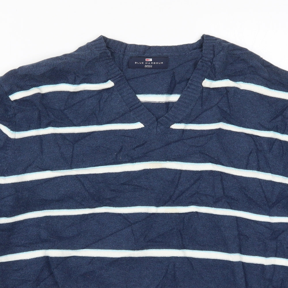 Marks and Spencer Mens Blue Striped Knit Pullover Jumper Size L