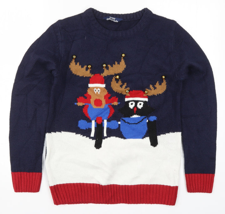 Matalan Boys Blue  Knit Pullover Jumper Size 12-13 Years  - Rudolph Penguin