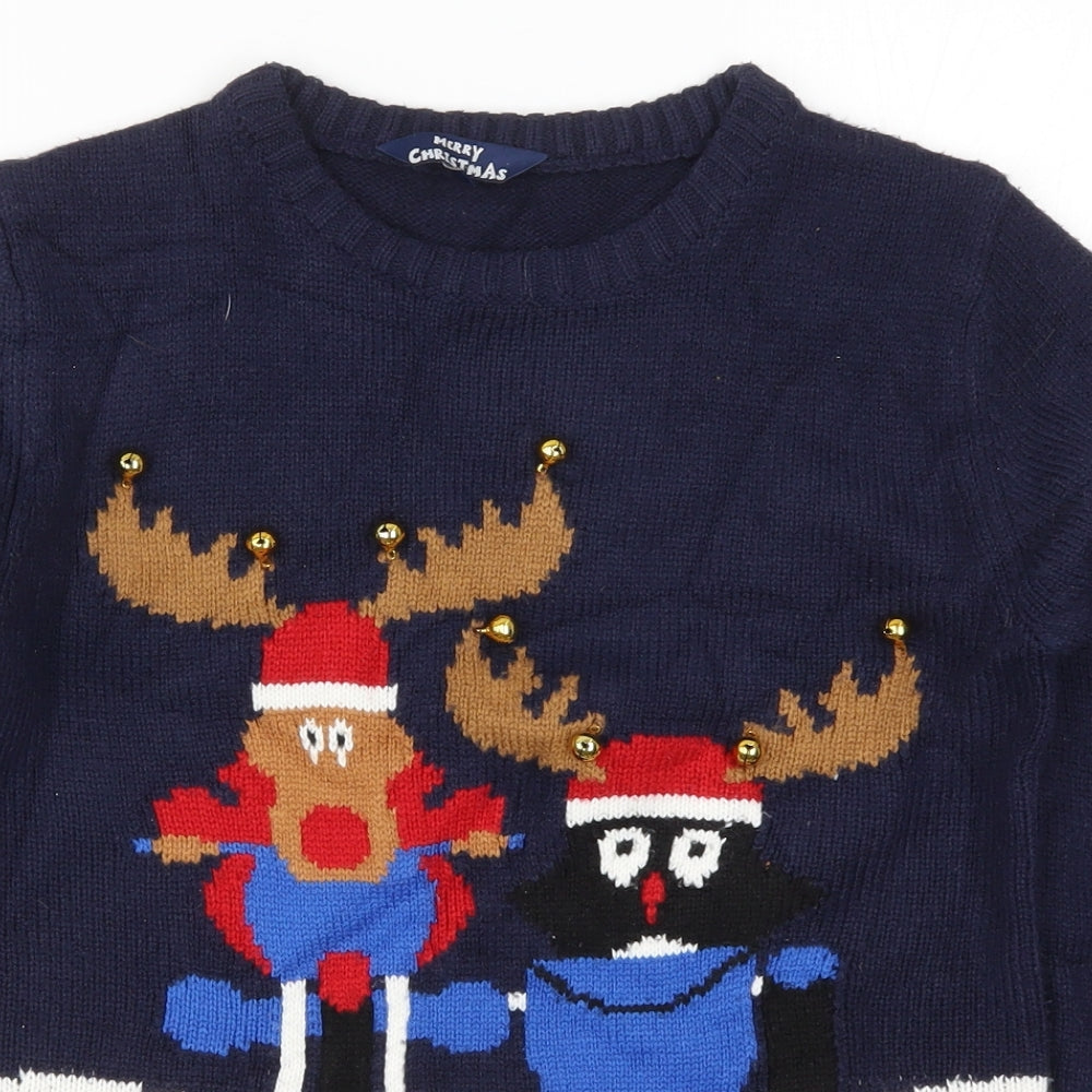 Matalan Boys Blue  Knit Pullover Jumper Size 12-13 Years  - Rudolph Penguin