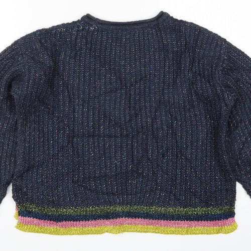 Marks and Spencer Girls Blue Striped Knit Pullover Jumper Size 9-10 Years