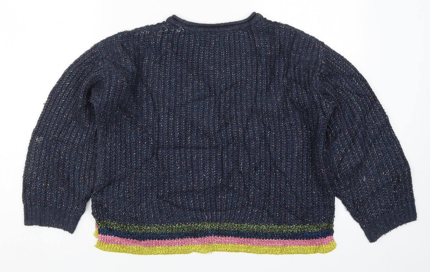 Marks and Spencer Girls Blue Striped Knit Pullover Jumper Size 9-10 Years