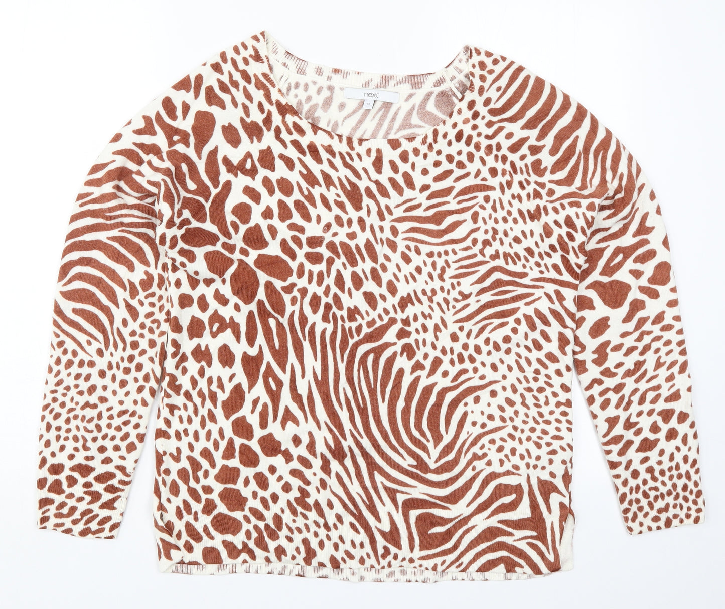 NEXT Womens Brown Animal Print Knit Pullover Jumper Size 12