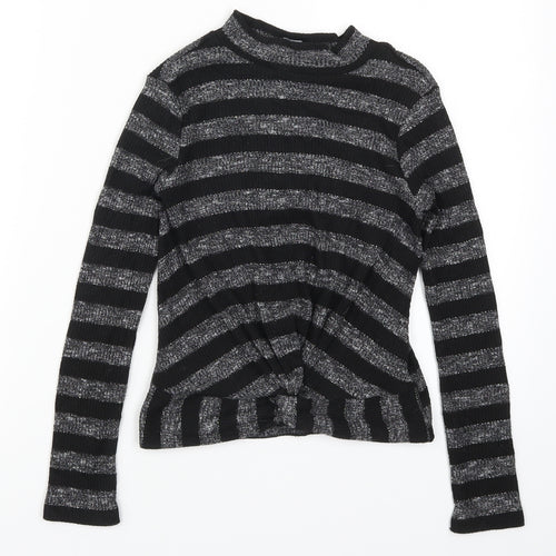 M&Co Girls Black Striped  Basic T-Shirt Size 10 Years