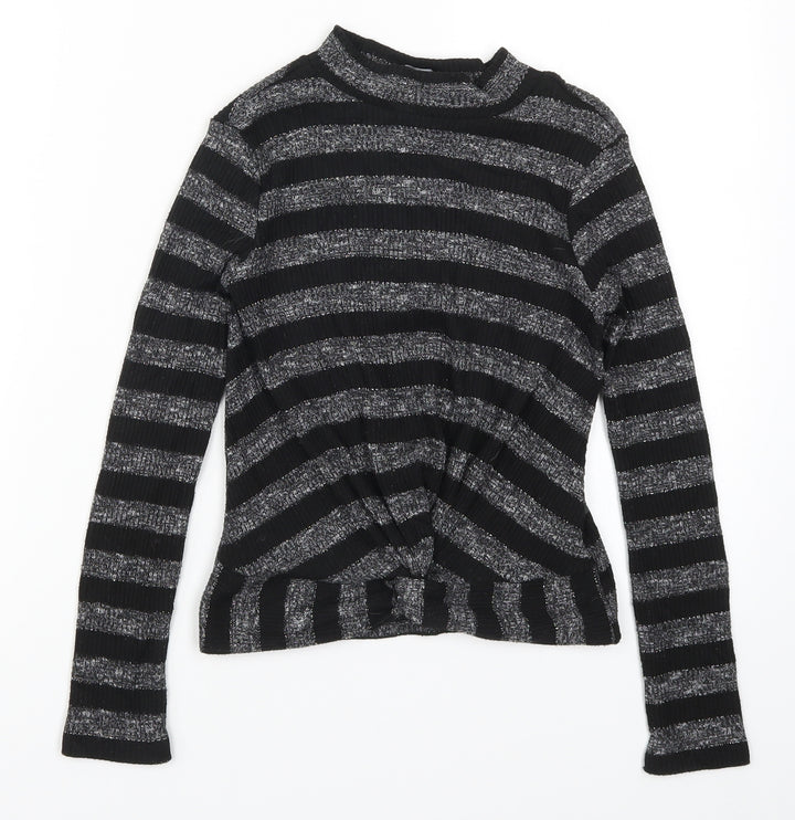 M&Co Girls Black Striped Basic T-Shirt Size 10 Years