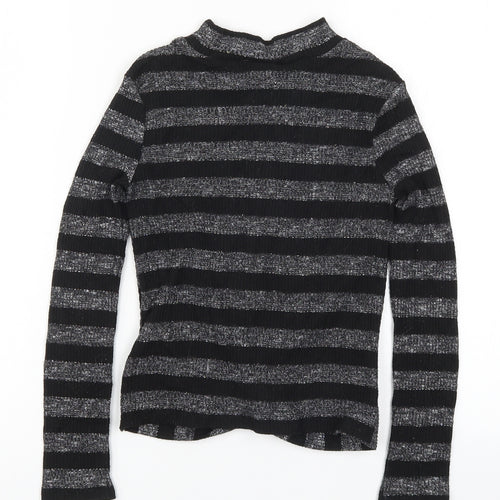 M&Co Girls Black Striped  Basic T-Shirt Size 10 Years