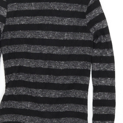 M&Co Girls Black Striped  Basic T-Shirt Size 10 Years