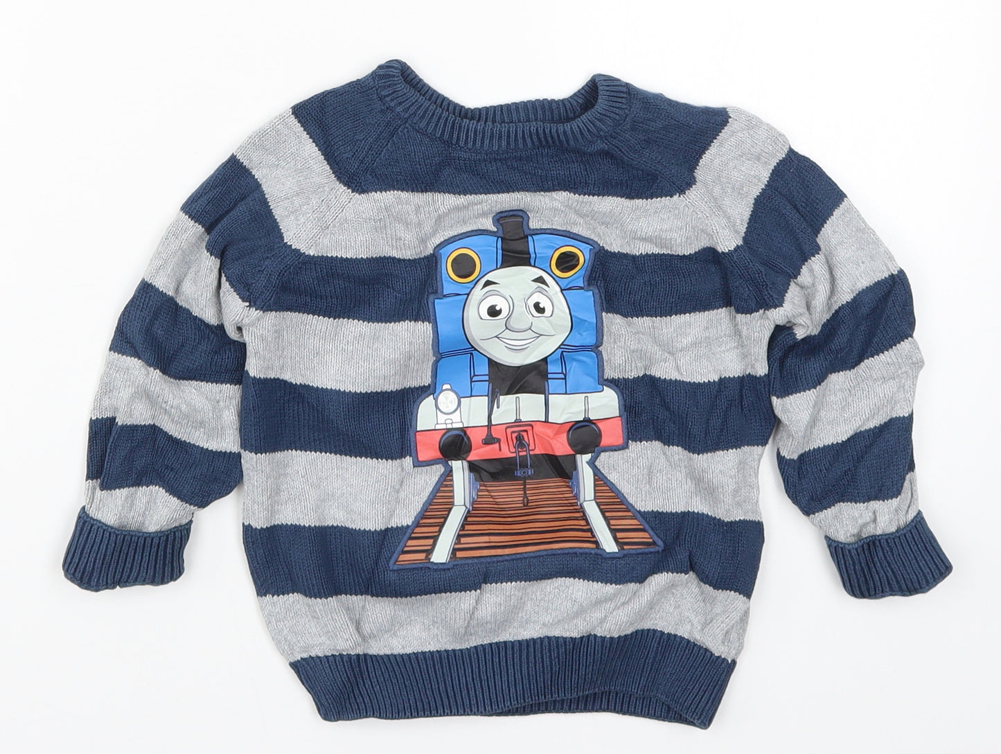 Marks and Spencer Boys Blue Striped Knit Pullover Jumper Size 2-3 Years  - Thomas the Tank Engine