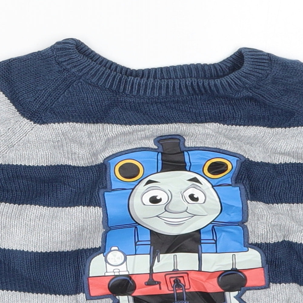 Marks and Spencer Boys Blue Striped Knit Pullover Jumper Size 2-3 Years  - Thomas the Tank Engine