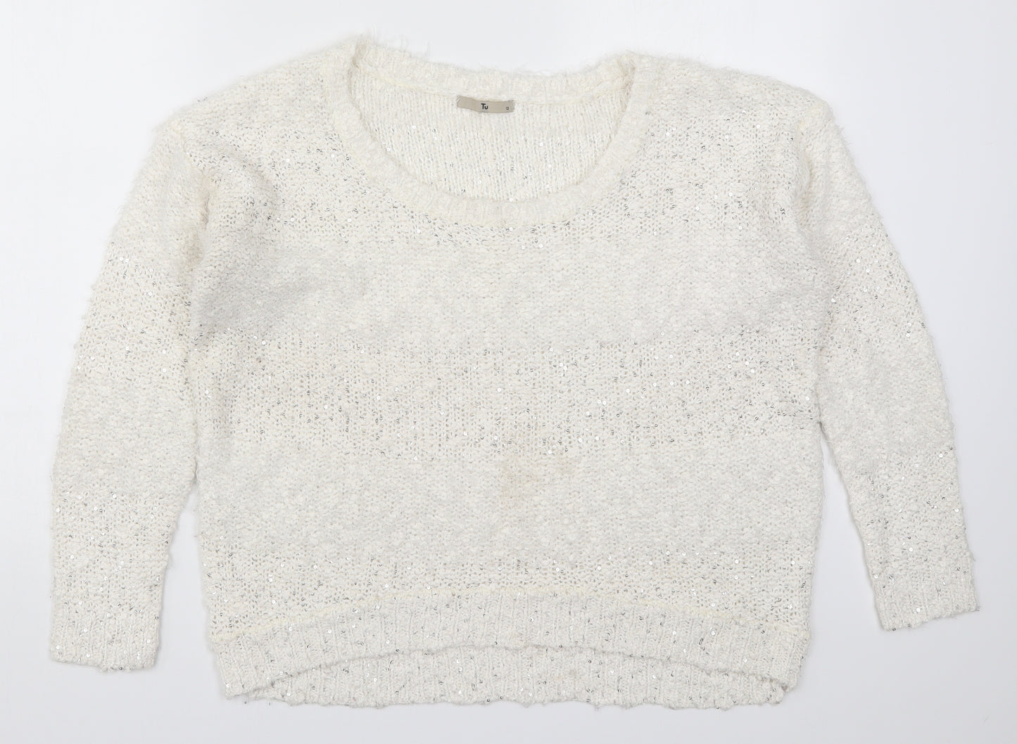 TU Womens White  Knit Pullover Jumper Size 12