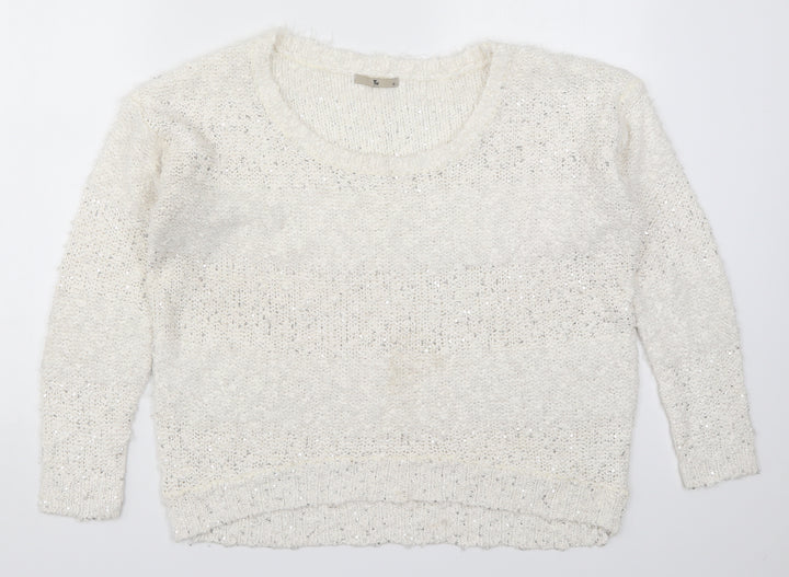 TU Womens White  Knit Pullover Jumper Size 12