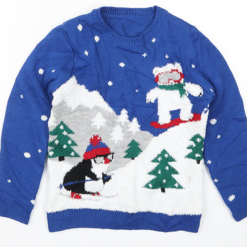 Nutmeg Boys Blue  Knit Pullover Jumper Size 6-7 Years  - Polar Bear Penguin Snow Sports