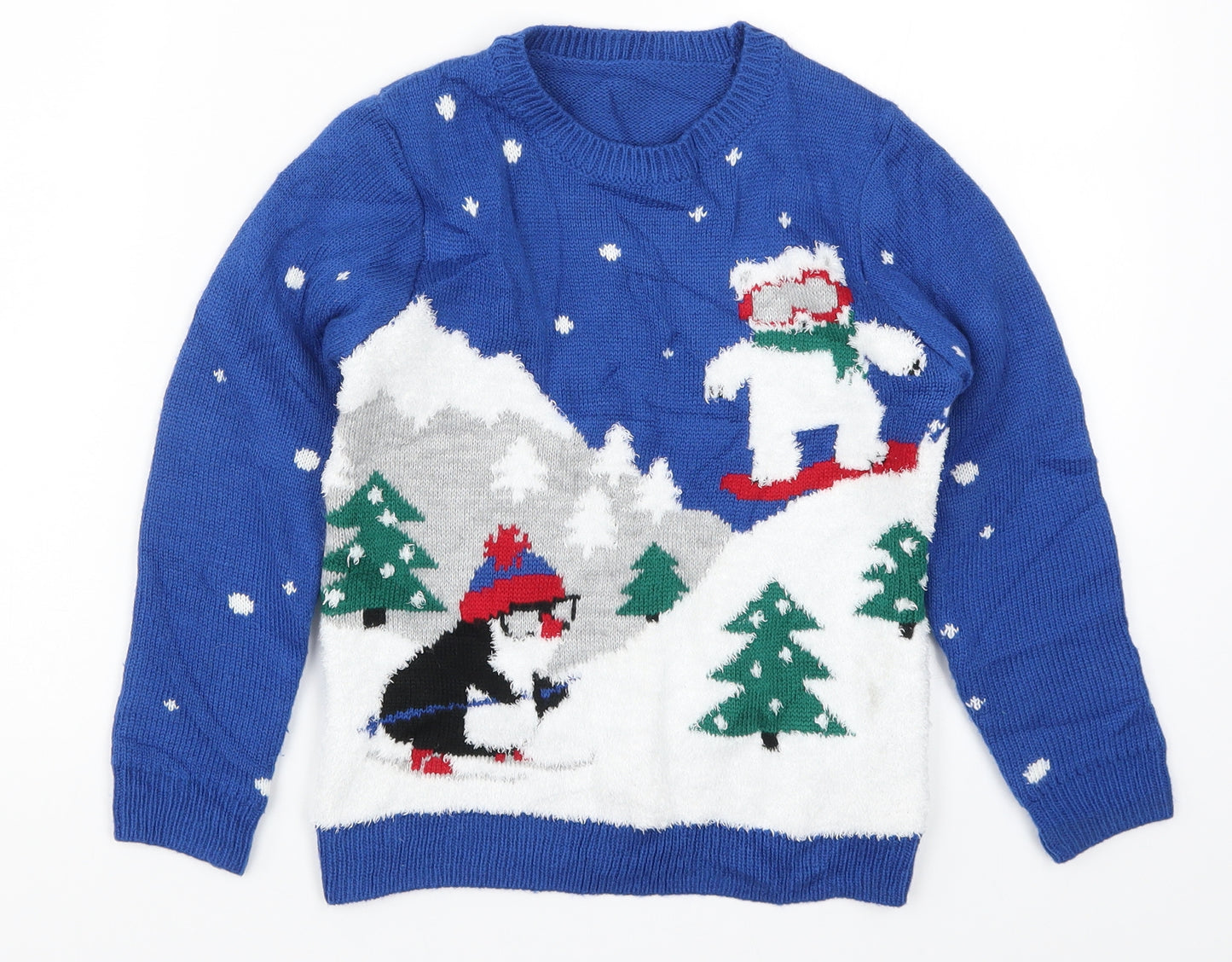 Nutmeg Boys Blue  Knit Pullover Jumper Size 6-7 Years  - Polar Bear Penguin Snow Sports