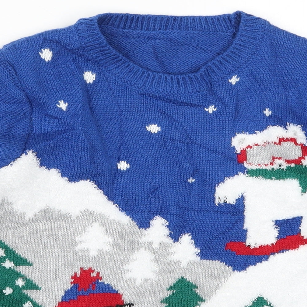 Nutmeg Boys Blue  Knit Pullover Jumper Size 6-7 Years  - Polar Bear Penguin Snow Sports