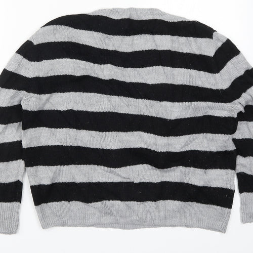 Preworn Womens Grey Striped Knit Pullover Jumper Size S