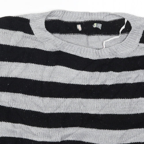 Preworn Womens Grey Striped Knit Pullover Jumper Size S