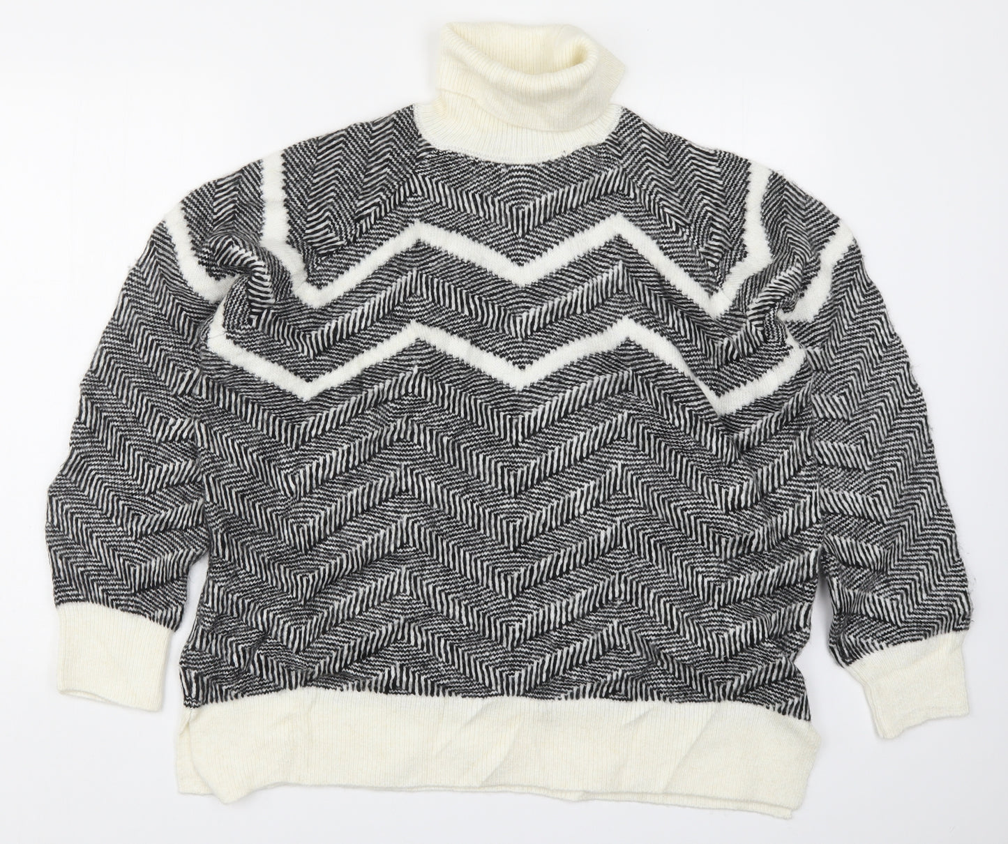 Marks and Spencer Womens Black Herringbone Knit Pullover Jumper Size L  - Cream Colour