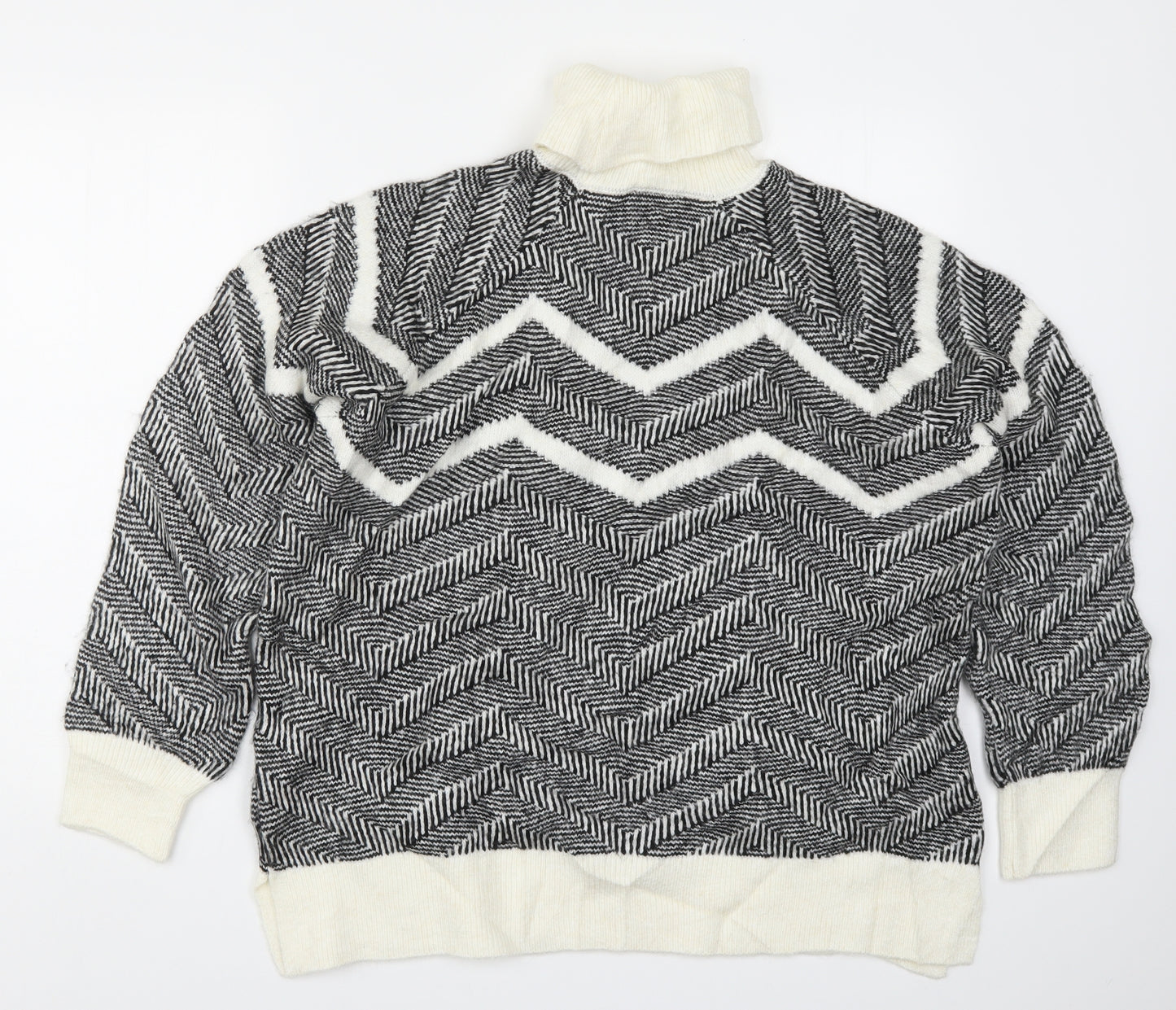 Marks and Spencer Womens Black Herringbone Knit Pullover Jumper Size L  - Cream Colour