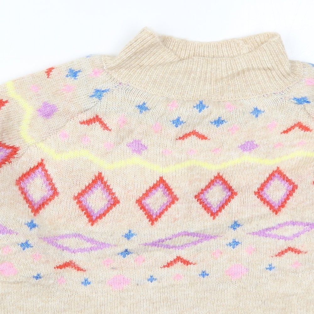 Marks and Spencer Womens Beige Fair Isle Knit Pullover Jumper Size M