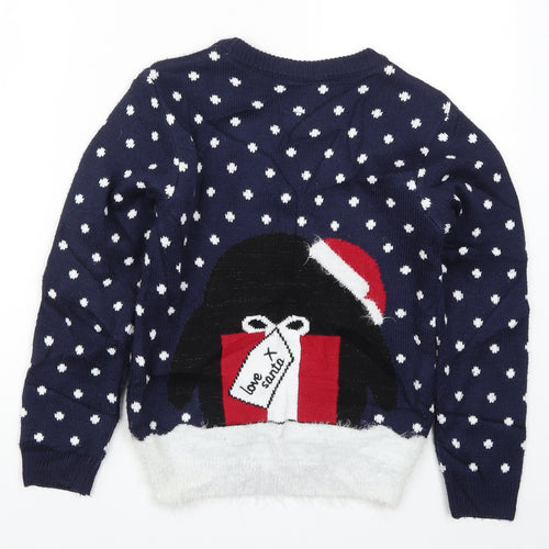 TU Girls Blue Polka Dot Knit Pullover Jumper Size 10 Years  - Penguin