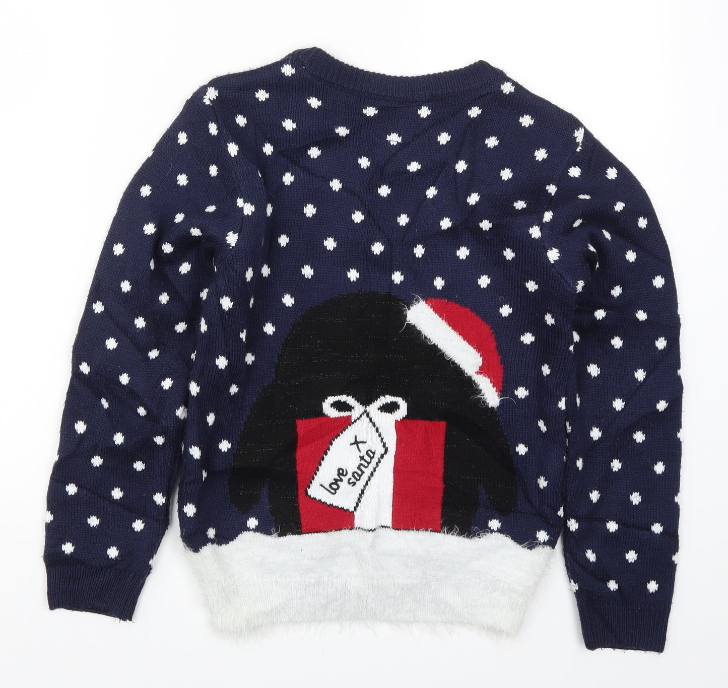 TU Girls Blue Polka Dot Knit Pullover Jumper Size 10 Years  - Penguin