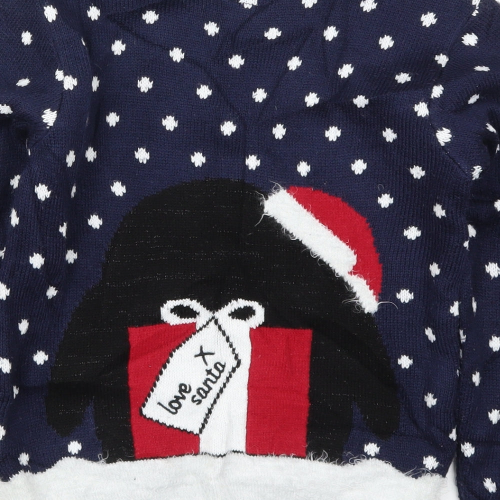 TU Girls Blue Polka Dot Knit Pullover Jumper Size 10 Years  - Penguin